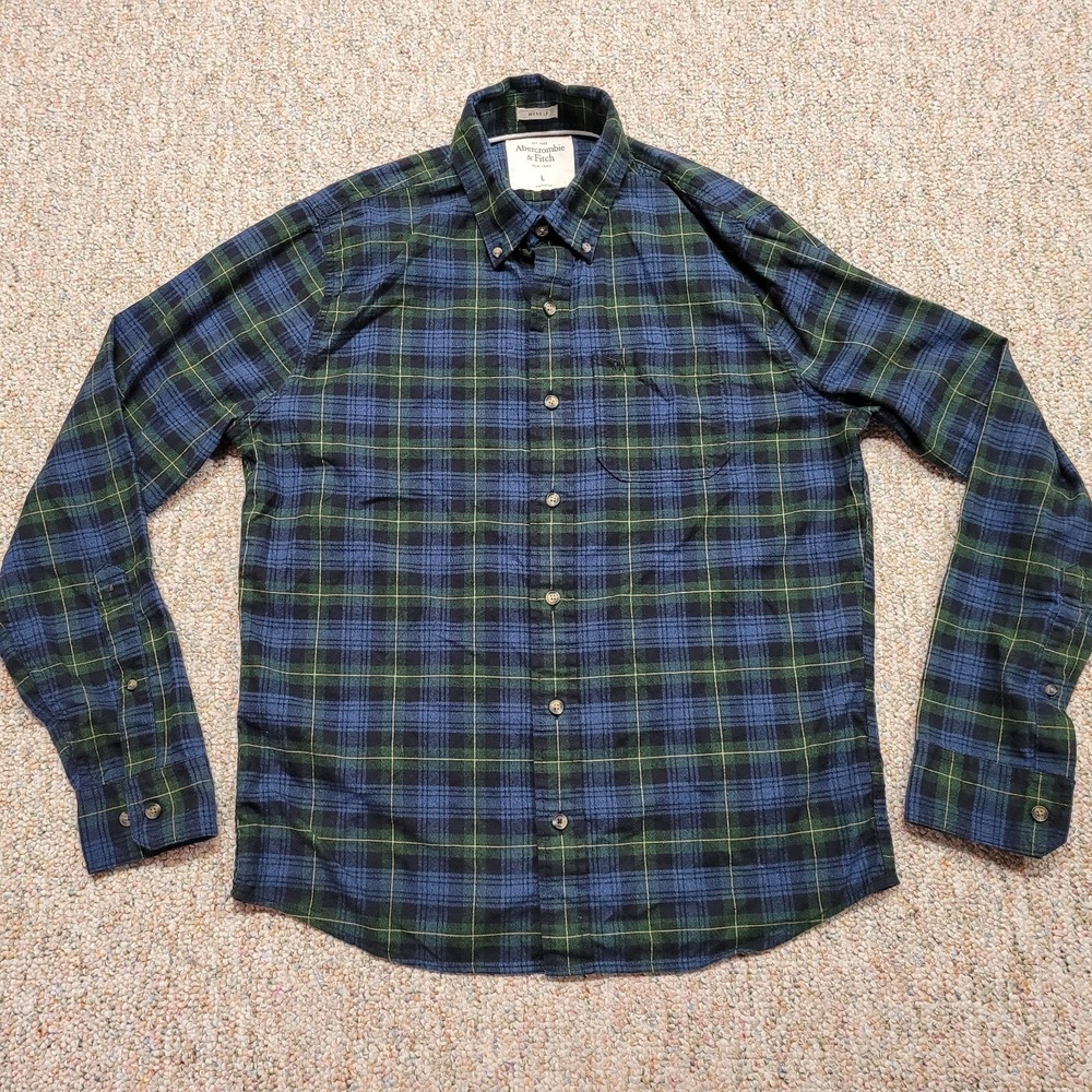 Abercrombie &‎ Fitch Shirt Mens Large Black Watch Tartain Plaid Button Down
